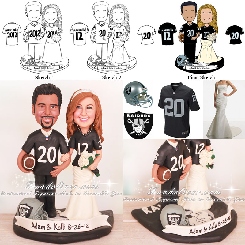 Oakland Raiders Football Wedding Cake Toppers